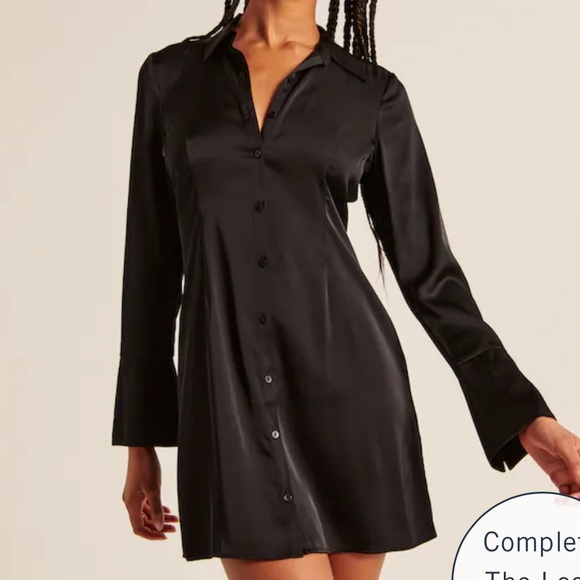 A&F Long-Sleeve Satin Shirt Dress - Picture 5 of 6